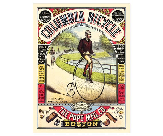 Poster Bicyclette Columbia, 1884 25 x 33 Grand format A1