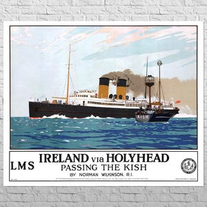 Poster LMS Ireland via Holyhead, 1930s | 34x28&quot; Big size | Retro wall decor