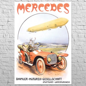 Poster Mercedes 1910 | 23x33&quot; Big size | Old auto advertising | Vintage Benz