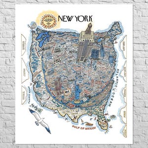Kaart van New York, 1970 | 33 x 39" Groot formaat | VS | Retro wanddecoratie
