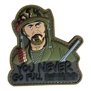 Never Go Full R Funny PVC Morale Patch with Hook and Loop - Rubber Military Patches for Backpacks and Other Tactical Gears (Black)