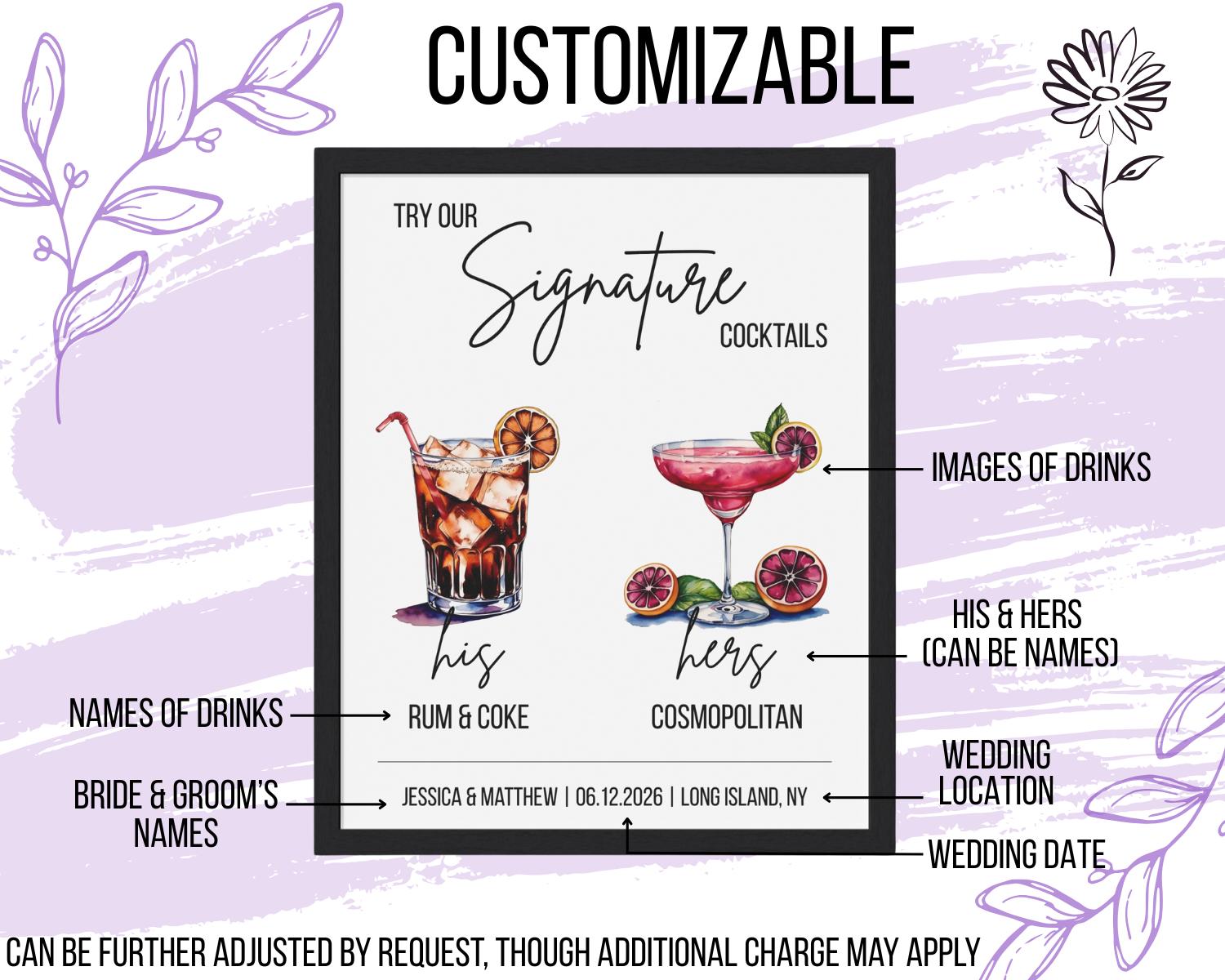 Signature Drinks Sign | Signature Cocktail | Wedding Bar Signs ...