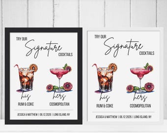 Signature Drinks Sign | Signature Cocktail | Wedding Bar Signs | Wedding Bar Menu Sign | Sign For Bar | Wedding Sign | Cocktail Menu Sign