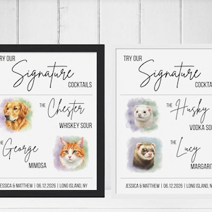 Pet Signature Drinks Sign | Signature Pet Cocktail | Wedding Bar Signs | Wedding Bar Menu | Sign For Bar | Wedding Sign | Cocktail Menu Sign