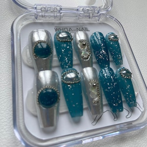 Luxurious Custom Rhinestone/Personalized Handcrafted Press On Nails/French Tips/ Caffeine Long Coffin Shapes/Colorful Artistic Designs