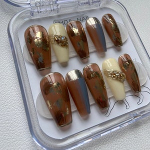 Luxurious Custom Rhinestone/Personalized Handcrafted Press On Nails/French Tips/ Caffeine Long Coffin Shapes/Colorful Artistic Designs