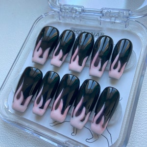 Luxurious Custom Rhinestone/Personalized Handcrafted Press On Nails/French Tips/ Caffeine Long Coffin Shapes/BlackPink