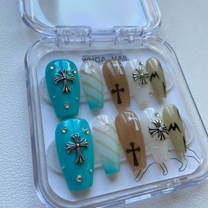 Luxurious Custom Rhinestone/Personalized Handcrafted Press On Nails/French Tips/ Caffeine Long Coffin Shapes/Colorful Artistic Designs
