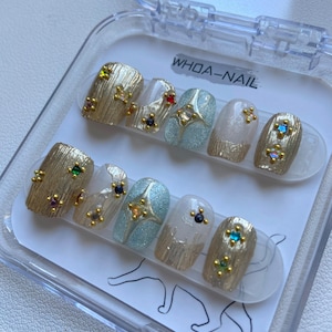 Luxurious Custom Rhinestone/Personalized Handcrafted Press On Nails/French Tips/ Caffeine Long Coffin Shapes/Colorful Artistic Designs