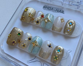 Strass personnalisés luxueux/Presse artisanale personnalisée sur les ongles/Conseils français/Caféine longues formes de cercueil/Designs artistiques colorés