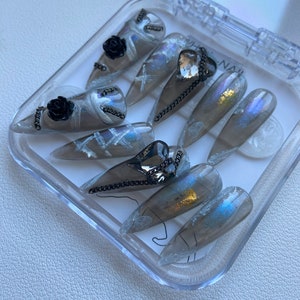 Luxurious Custom Rhinestone/Personalized Handcrafted Press On Nails/French Tips/ Caffeine Long Coffin Shapes/Colorful Artistic Designs