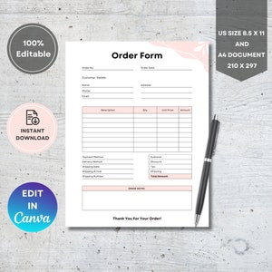 Editable Craft Business Order Form, Canva Template Design, Custom Craft Shop Order Form Template on Canva, Ideal for Creative Business