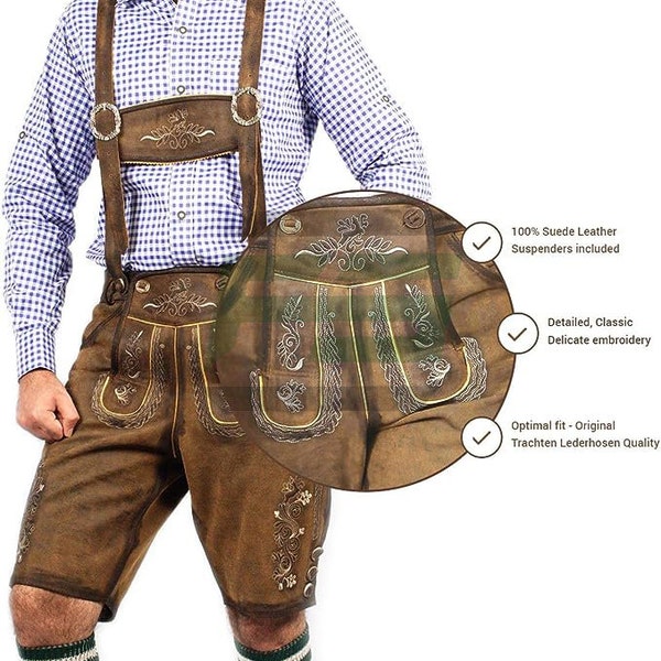 Lederhosen Men, Authentic Men's Lederhosen Shorts, Oktoberfest, Bavarian Lederhosen shorts, German Oktoberfest Bavarian Shorts