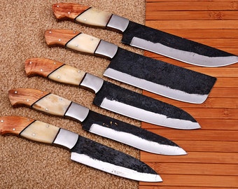 Handmade High Carbon Steel Chef Knife Set: BBQ, Kitchen, Camping Knives
