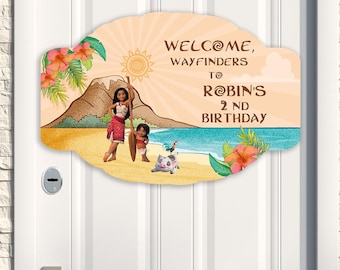 Moana Printable Party Sign, Pou-Hei Hei Birthday Design, Disney Editable Invite, Custom Party Entrance, Moui Birthday Party Decoration, 0001