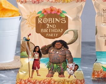 Moana Printable Chip Bag, Moana Birthday Design, Disney Moana Editable Chip Bag Label, Maui Custom Label, Birthday Party Decoration, 0001