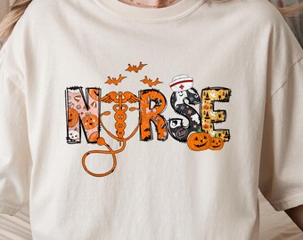 Halloween Krankenschwester Shirt, gruseliges Krankenschwester Grafik T-Shirt, Kürbis Geist medizinisches T-Shirt, niedliches Herbst Outfit für Gesundheitspfleger, RN Top Frauen