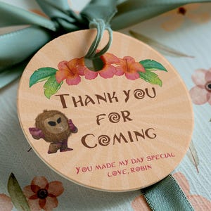 Vaiana utskrivbar gåvoetikett, Vaiana födelsedagsdesign, Disney redigerbar tacketikett, Maui, Hei-hei presentetikett, födelsedagsfestdekoration, 0001