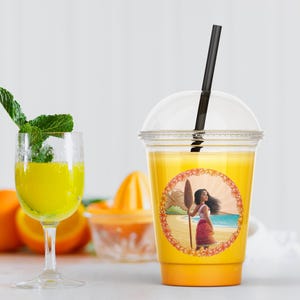 Moana druckbare Tassenaufkleber, Moana Geburtstag Design, Disney Moana Geschenkaufkleber, Hei-hei Design, Geburtstagsparty Dekoration, Maui Juice Cup, 0001