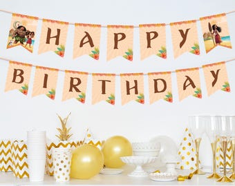Moana Printable Birthday Banner, Princess Moana Birthday Design, Disney Moana Banner Sign, Maui Digital File , Birthday Party Pennants, 0001
