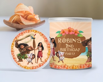 Etichetta stampabile per Pringles di Moana, design per compleanno di Moana, etichetta modificabile Disney Moana, adesivo per snack da festa, decorazione per festa di compleanno, 0001