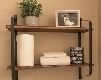 Rustic Industrial Pipe Wooden Metal Wall Floating Shelf Storage Shelving Unit