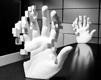 Escultura de mano Arte pop moderno Figura pixelada a mano Estatua de mano de resina Sala de estar Oficina Escritorio Decoración del hogar Estatua de escritorio Regalos únicos