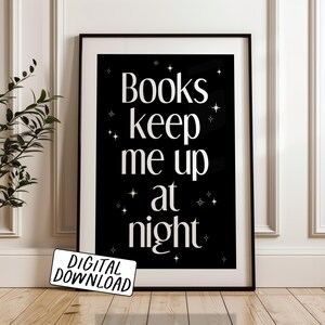 Los libros me quitan el sueño / póster minimalista / arte de pared negro / póster literario / impresión artística para amantes de los libros