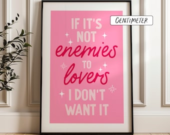 Enemies to lovers | bookish poster | pink colors | romance reader wall art | book lover art print | bookish wall decor | reader poster