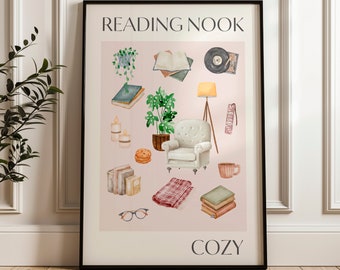 Hoekje lezen | Leesachtige kunst aan de muur | leeshoekje kunstprint | leesachtige poster | lezerposter | gezellige woondecoratie