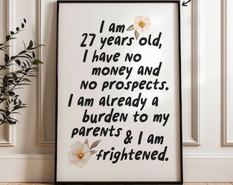 Tengo 27 años / Cita de Jane Austen / Orgullo y prejuicio / Impresión rosa / Póster minimalista