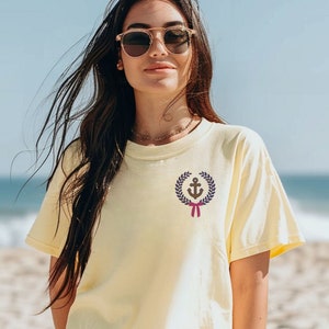 Embroidered Sailing T-Shirt Comfort Colors Tee for Sailing Club Nautical Coquette Bow Shirt Yacht Club Boating Shirt