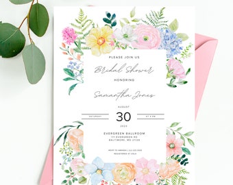 Sommer Blumen Brautdusche einladen, Sommer Blumen Brautdusche einladen Vorlage, Instant Download