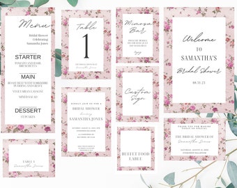 Pink Vintage Floral Bridal Shower Bundle, Pink Vintage Bridal Shower Bundle Templates, Instant Download