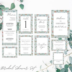 Blue/Green Vintage Floral Bridal Shower Bundle, Blue/Green Vintage Bridal Shower Bundle Templates, Instant Download
