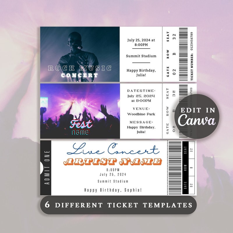 Concert Ticket Template Etsy