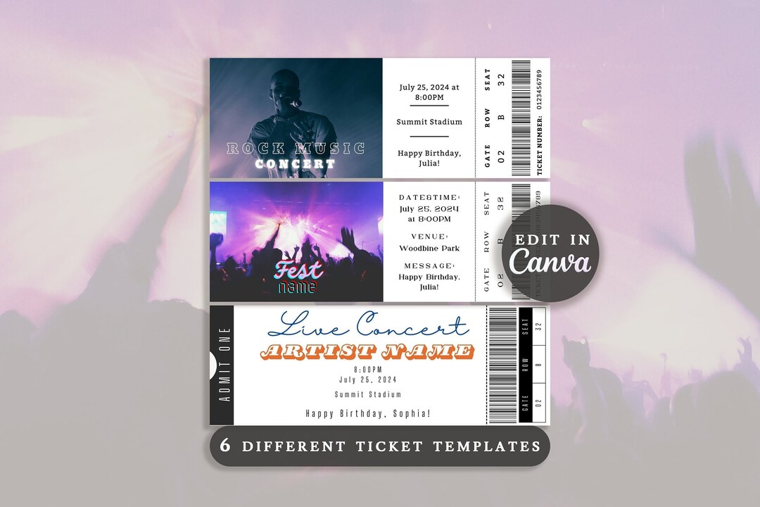 Custom Concert Ticket Editable Concert Ticket Template Surprise Ticket