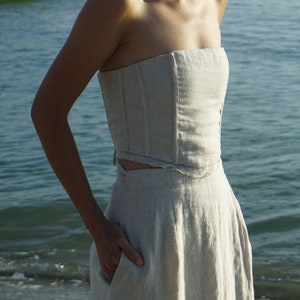 NIA - Linen Corset Top with Lace-Up Back | Fitted Wedding Corset | Fashionable Linen Top