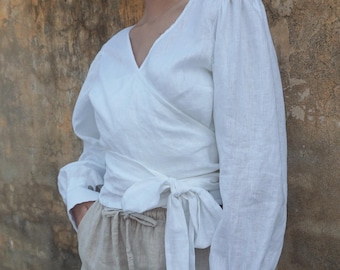 GAIA - Linen Wrap Top - Women's Linen Blouse | Premium Quality | Handcrafted Clothing | Made to Order | 100% Linen