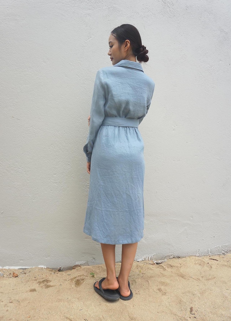 Linen-Look Midi Shirt Dress with Belt - Effortless Everyday Ease