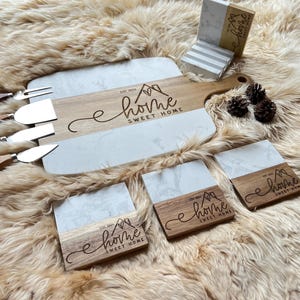 Engraved Marble Charcuterie Board with Coasters, Realtor Closing Gift, New Home Gift, Housewarming Gift, Personalized Gifts, First Home Gift