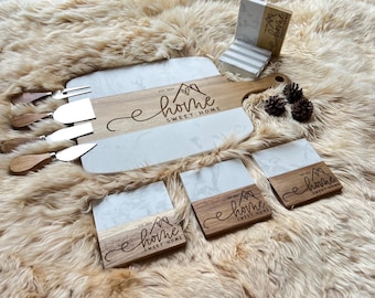 Engraved Marble Charcuterie Board with Coasters, Realtor Closing Gift, New Home Gift, Housewarming Gift, Personalized Gifts, First Home Gift