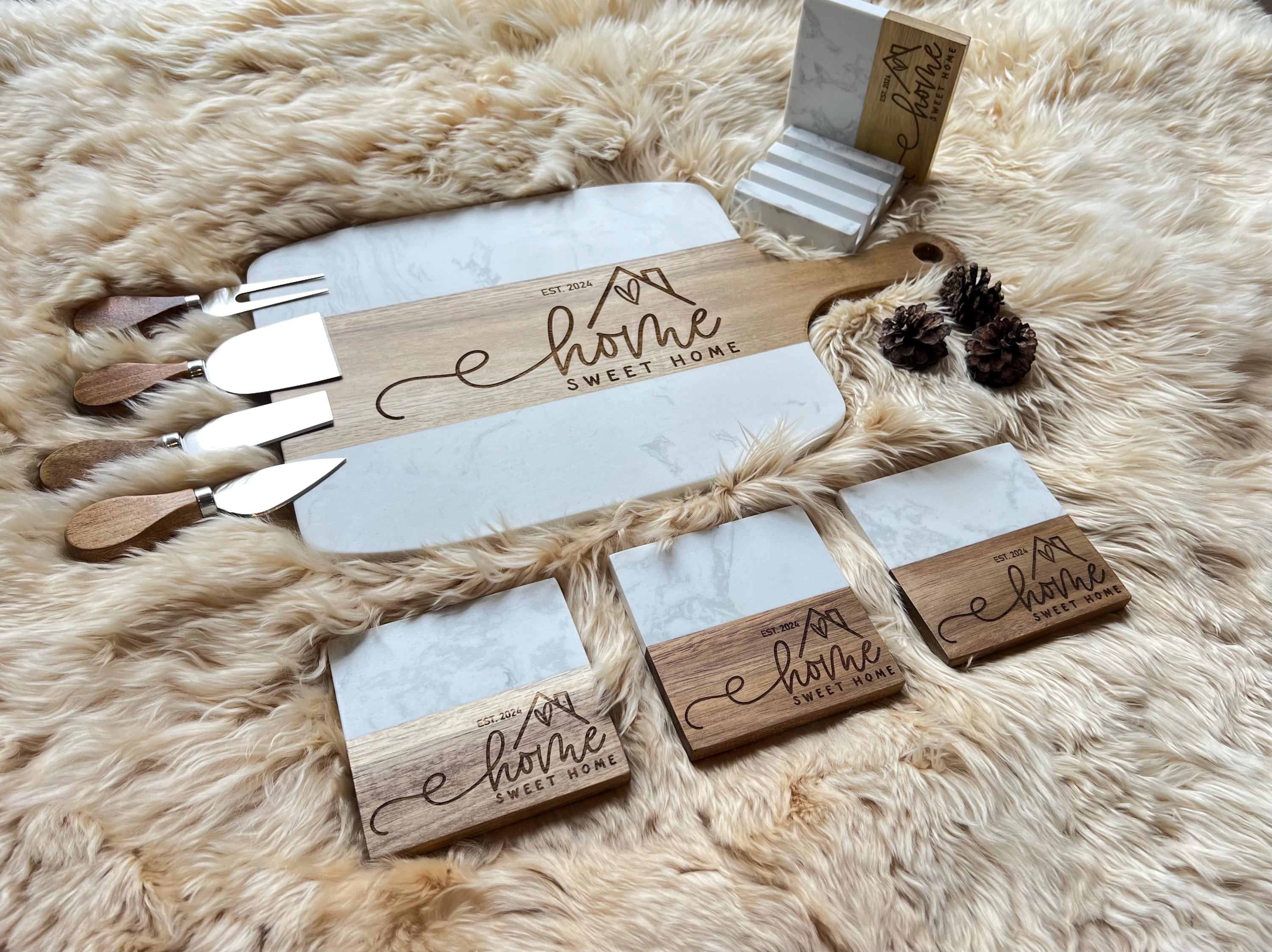 Engraved Marble Charcuterie Board with Coasters, Realtor Closing Gift, New Home Gift, Housewarming Gift, Personalized Gifts, First Home Gift