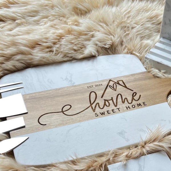 Engraved Marble Charcuterie Board Set, Realtor Closing Gift, New Home Gift, Housewarming Gift, Personalized Gifts, First Home Gift