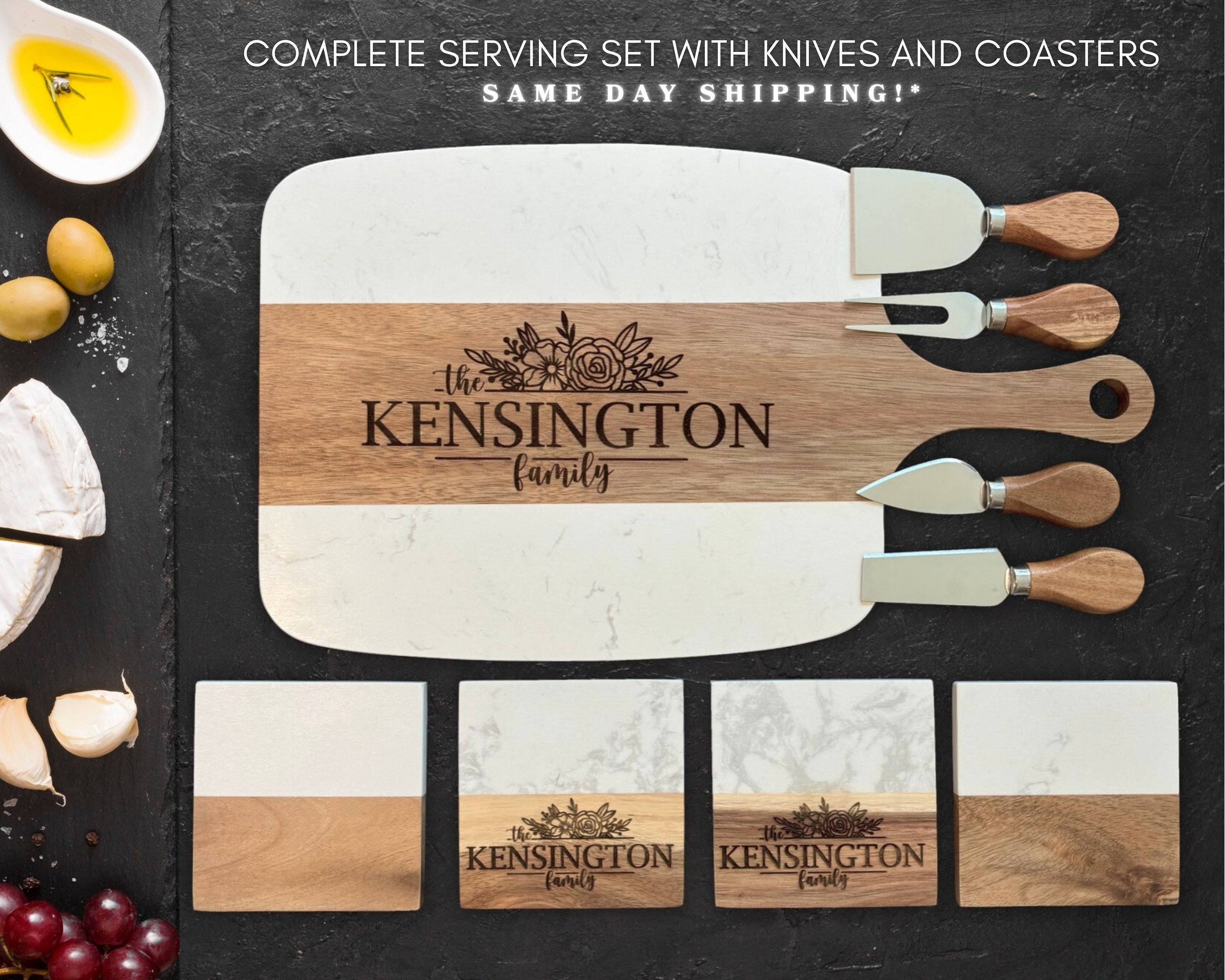 Personalized Cutting Board, Wedding Gift, Marble Charcuterie Board, Bridal Shower Gift, Engraved Engagement Present, Unique Christmas Gifts