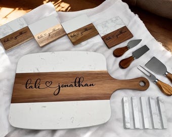 Personalized Marble Wood Charcuterie Board & Coasters, Engraved Cutting Board, Gift for Her, Wedding Gift, Housewarming Gifts, Newlywed Gift
