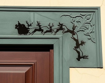 Santa Door Decor Steel Corner Decoration, 14 x 5 Inch Reindeer Silhouette