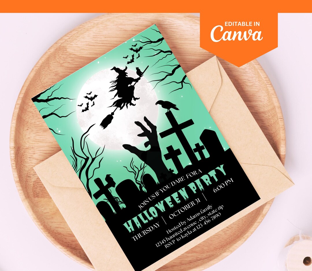 Editable Halloween Invitation Canva Template , Spooky Costume Party ...
