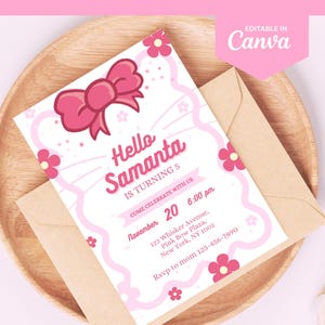 Cute Kitty Birthday Invitation, Editable Kitty Birthday Invitation, Kitty Digital Birthday Invitation, Cute Pink Birthday Theme, Kitty Invitation