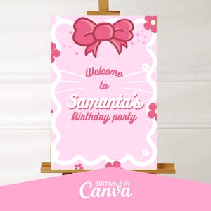 Kawaii Kitty Welcome Sign, Editable Kitty Birthday Welcome Poster, Party Welcome Sign Board Template, Digital Poster Sign